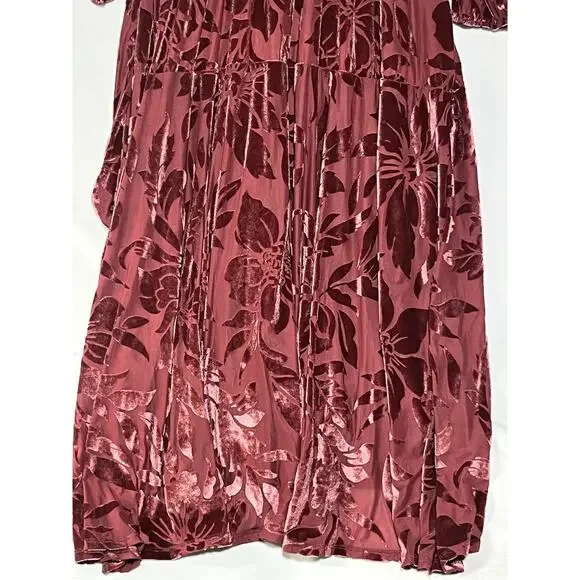 Velvet Burnout Midi Wrap Dress Size Small Mauve Floral High Low - Picture 5 of 11